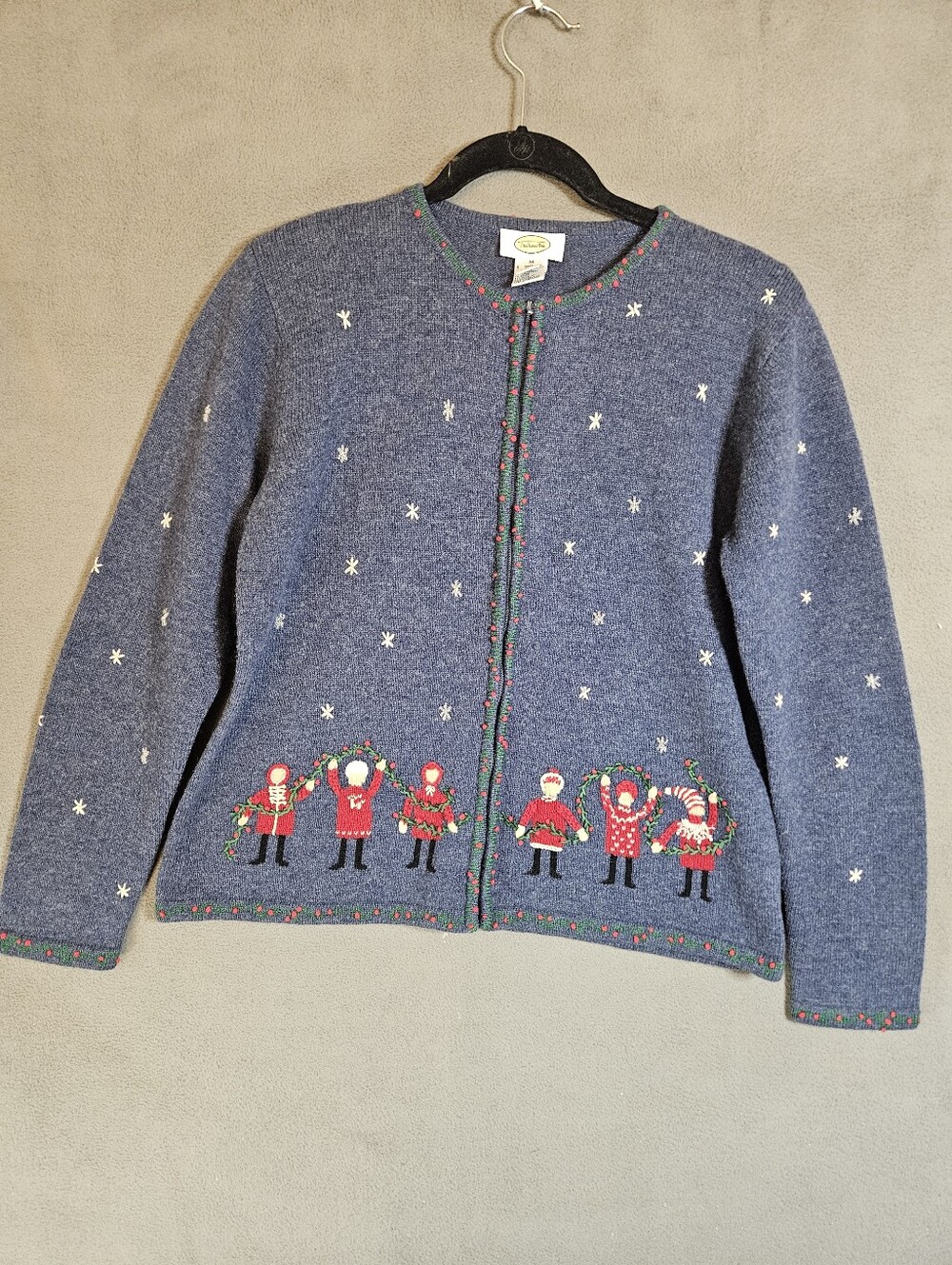 Vintage Talbots Petites LambsWool Knit Full Zip Festive Christmas Sweater Medium